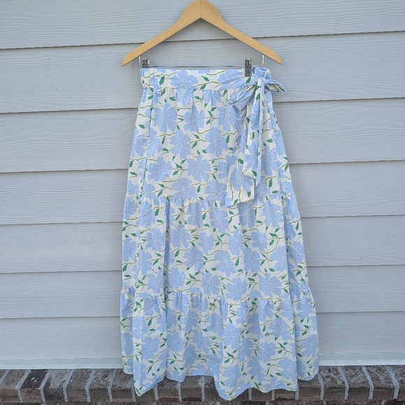 Who What Wear Skirt Size L Blue Floral Maxi Cotton Wrap High Waist Ties Light - Picture 5 of 7
